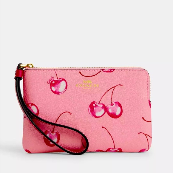 COPY - Coach Corner Zip Wristlet - Cherry (Pink) Print Canvas & Leather - brand… - Picture 1 of 6